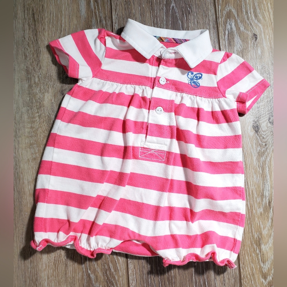 Chaps Pink and White Striped Baby Polo Cotton Romper Size Newborn